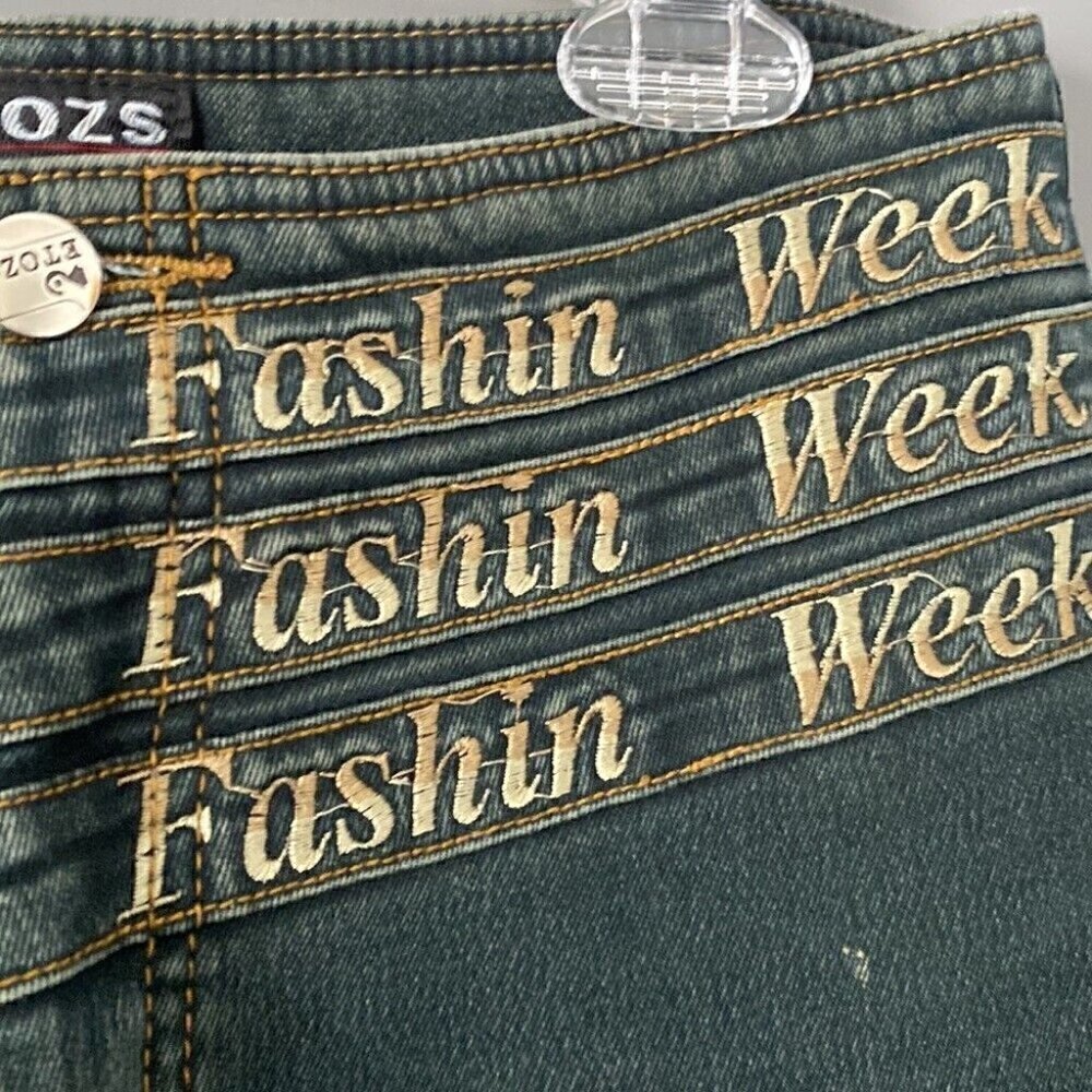 Y2K Embroidered Waist Flare Jeans Sz 28 McBling Indie Sleaze Festival Denim - Picture 5 of 15